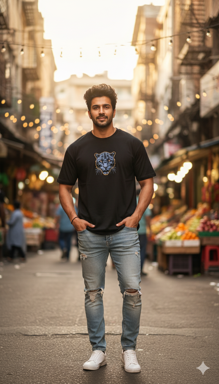 Black Panther Embroidery Print Tshirt